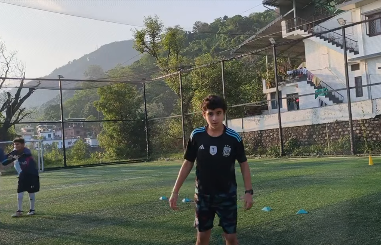 Asankh training on the Urban Turf Dribble football pitch